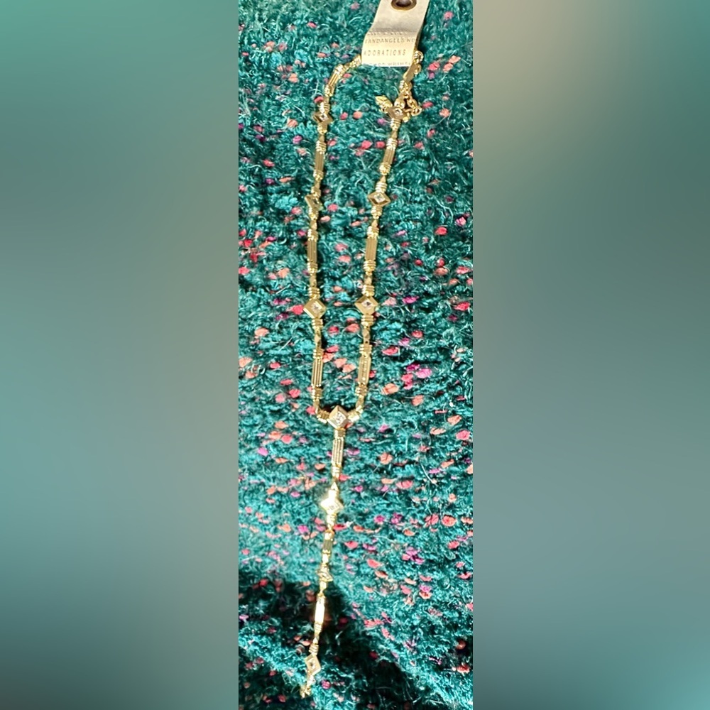 ‼️RARE‼️🎸ANTHROPOLOGIE🎸🔥NWT🔥Drippy Crystal Y-Neck Necklace 💫(very Art Deco)💫 - Picture 12 of 16